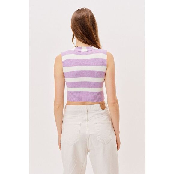 For love & lemons maud crop sweater vest purple striped NEW - Picture 3 of 12